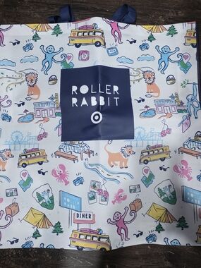 Roller Rabbit White Tote with Multicolor Novelty Icons